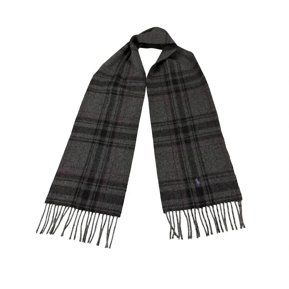 Polo Ralph Lauren Scarf Mens Grey Plaid Herringbone  Wool Blend Italy